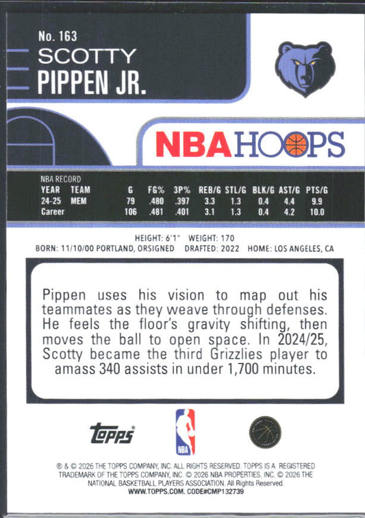 Scotty Pippen Jr. 2025-26 NBA Hoops #163 – baksida