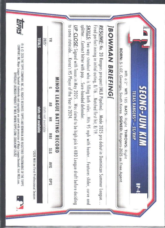 Seong-Jun Kim 2026 Bowman 1st Prospects #BP-45 – baksida