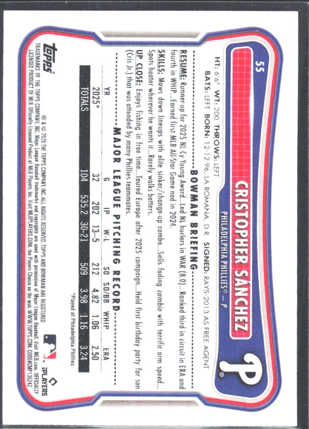Cristopher Sánchez 2026 Bowman #55 – baksida