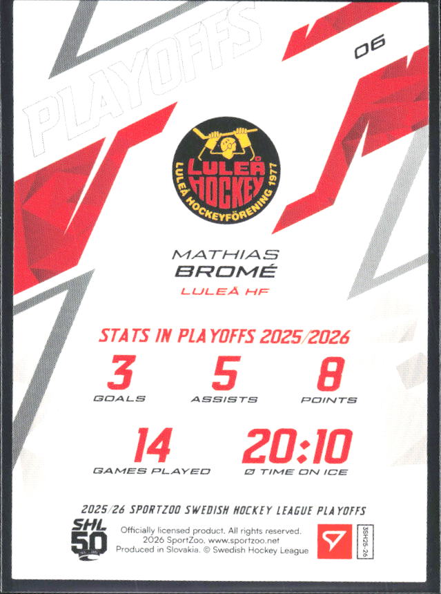 Mathias Bromé 2025-26 SHL Playoffs #06 – baksida