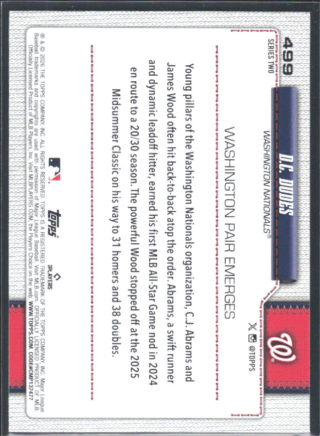James Wood / CJ Abrams 2026 Series 2 D.C. Dudes #499 – baksida