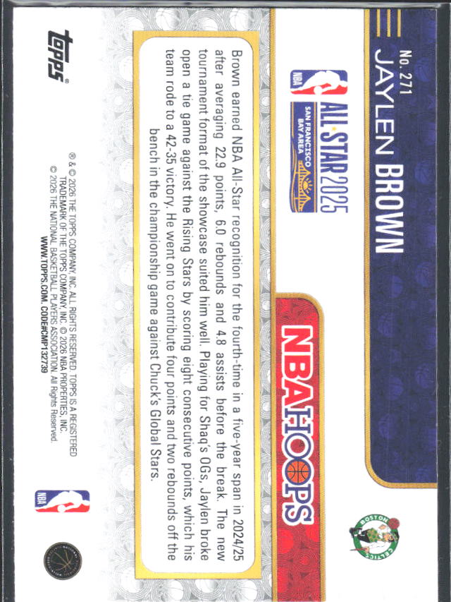Jaylen Brown 2025-26 NBA Hoops All-Star 2025 Rainbow #271 – baksida
