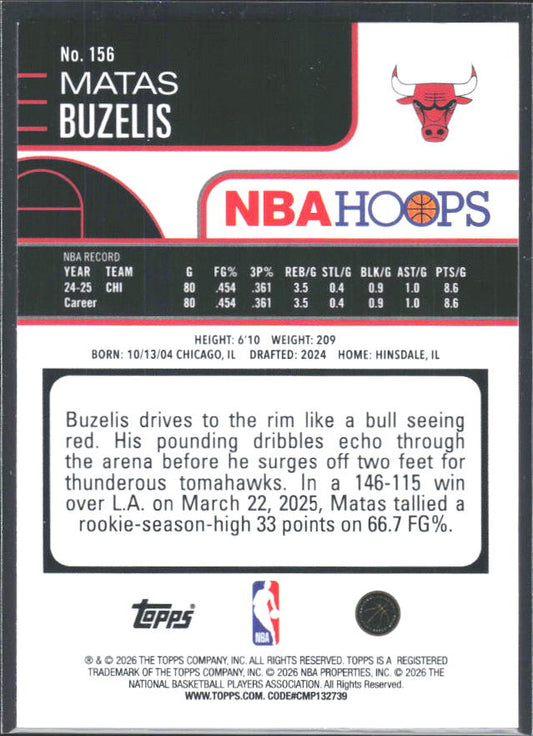 Matas Buzelis 2025-26 NBA Hoops #156 – baksida