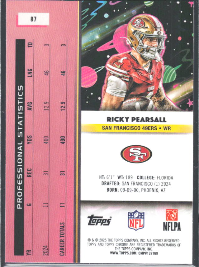 Ricky Pearsall 2025 Cosmic Chrome #87 – baksida