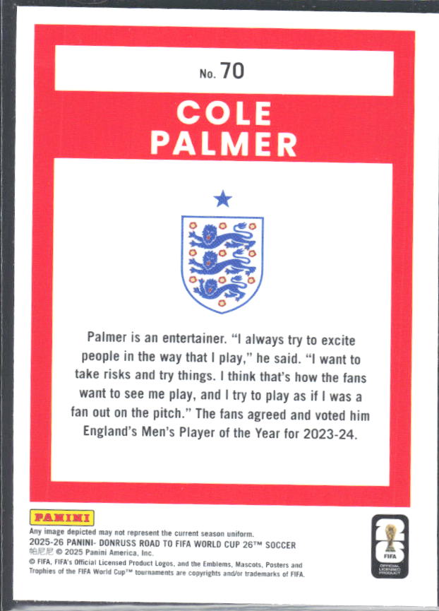 Cole Palmer 2025-26 Donruss Road to FIFA WC Optic #70 – baksida