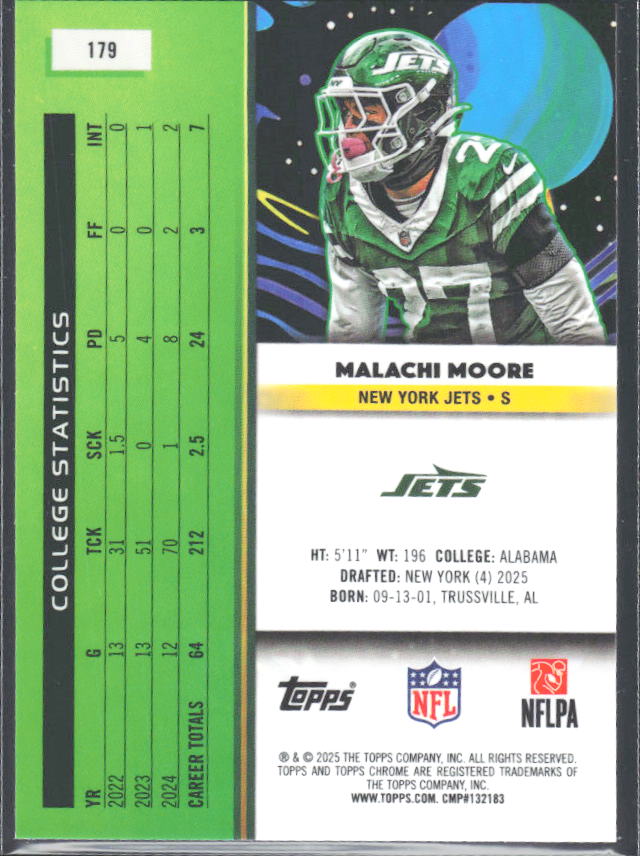 Malachi Moore 2025 Cosmic Chrome RC #179 – baksida