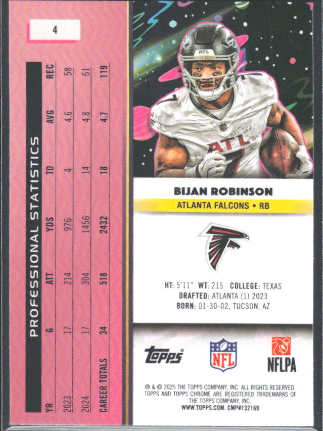 Bijan Robinson 2025 Cosmic Chrome #4 – baksida