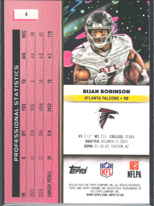 Bijan Robinson 2025 Cosmic Chrome #4 – baksida