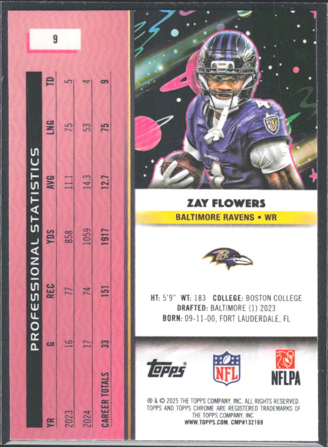 Zay Flowers 2025 Cosmic Chrome #9 – baksida