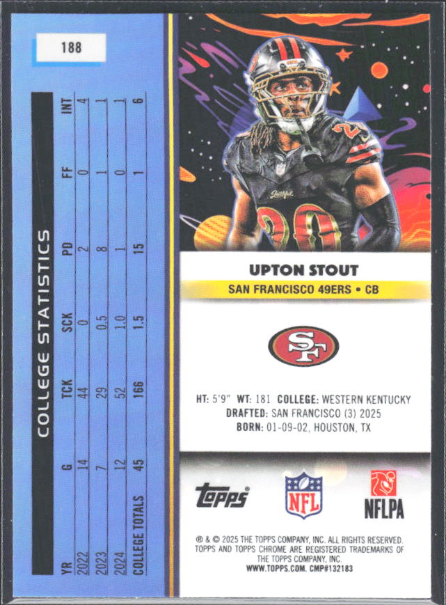 Upton Stout 2025 Cosmic Chrome RC #188 – baksida