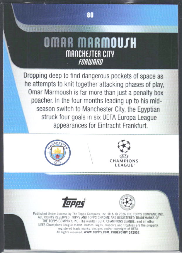 Omar Marmoush 2025-26 Chrome UEFA #80 – baksida