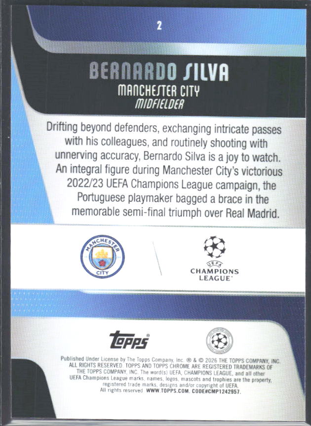 Bernardo Silva 2025-26 Chrome UEFA #2 – baksida