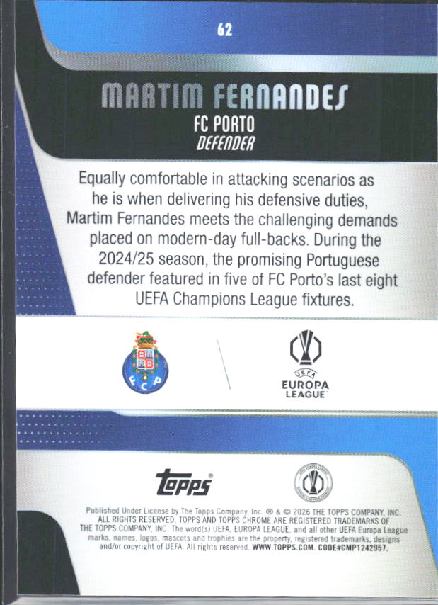 Martim Fernandes 2025-26 Chrome UEFA #62 – baksida