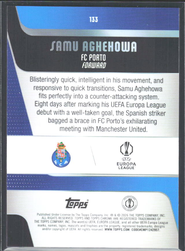 Samu Aghehowa 2025-26 Chrome UEFA #133 – baksida