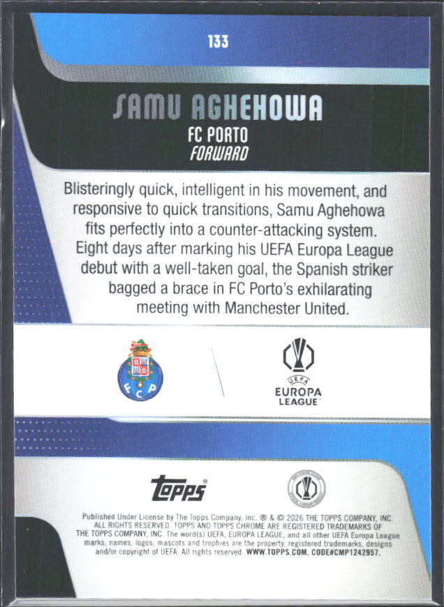 Samu Aghehowa 2025-26 Chrome UEFA #133 – baksida