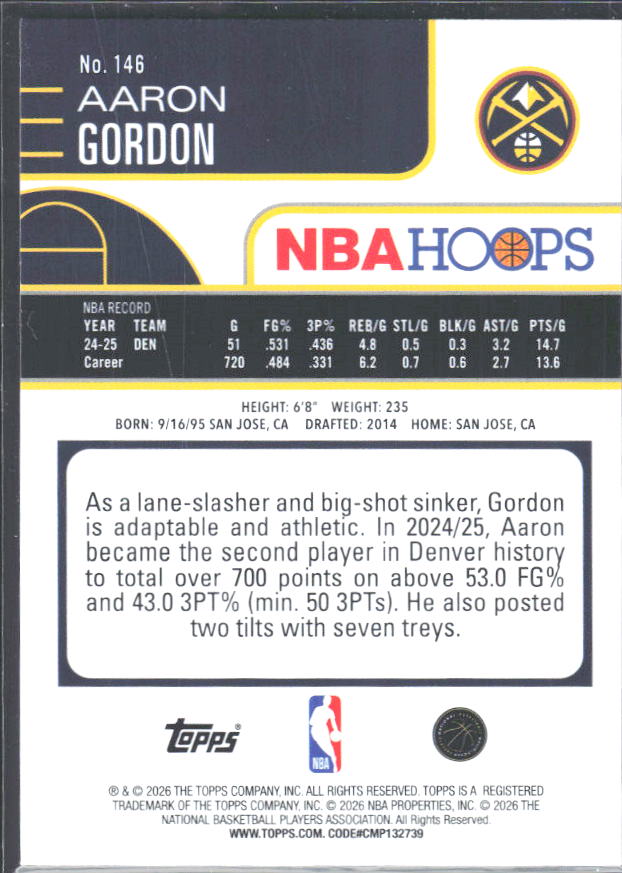 Aaron Gordon 2025-26 NBA Hoops #146 – baksida