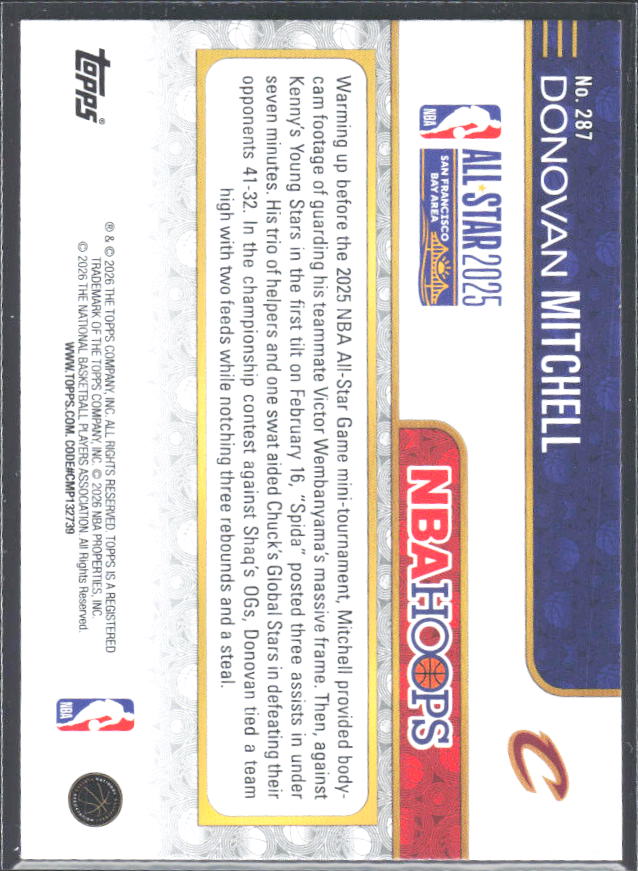 Donovan Mitchell 2025-26 NBA Hoops All-Star 2025 #287 – baksida
