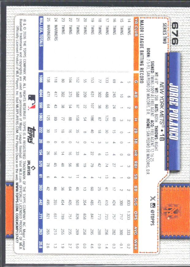 Jorge Polanco 2026 Series 2 #676 – baksida