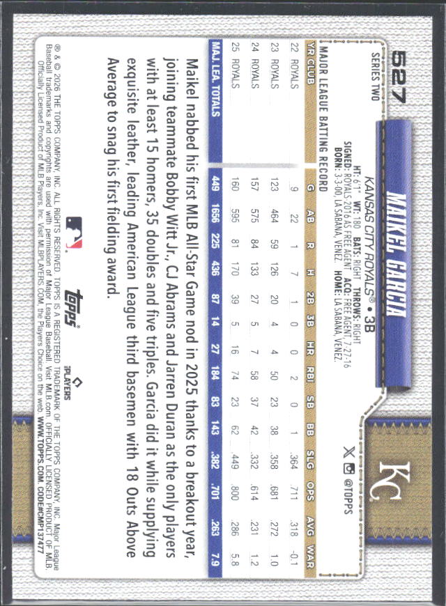 Maikel Garcia 2026 Series 2 #527 – baksida