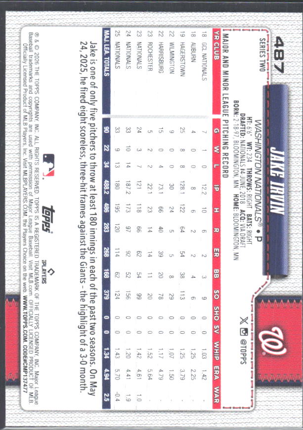 Jake Irvin 2026 Series 2 #487 – baksida
