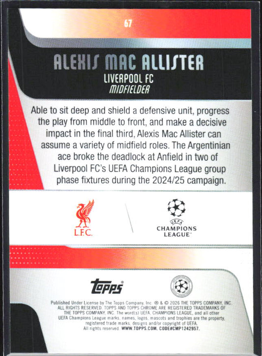 Alexis Mac Allister 2025-26 Chrome UEFA #67 – baksida