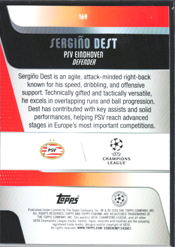 Sergiño Dest 2025-26 Chrome UEFA #169 – baksida