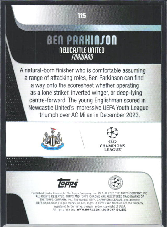 Ben Parkinson 2025-26 Chrome UEFA RC #125 – baksida