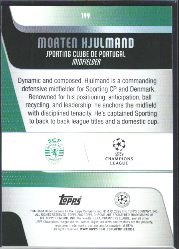 Morten Hjulmand 2025-26 Chrome UEFA #199 – baksida