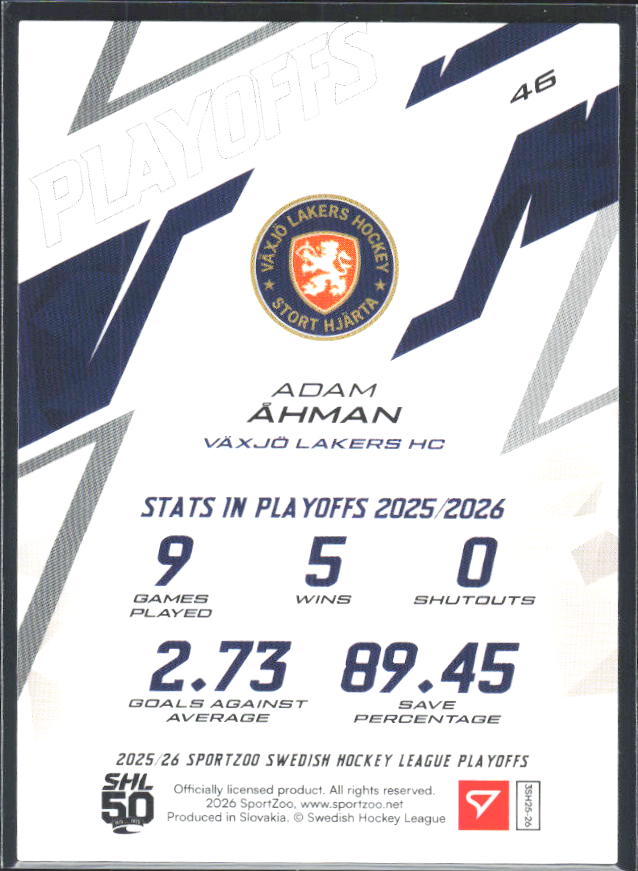Adam Åhman 2025-26 SHL Playoffs #46 – baksida