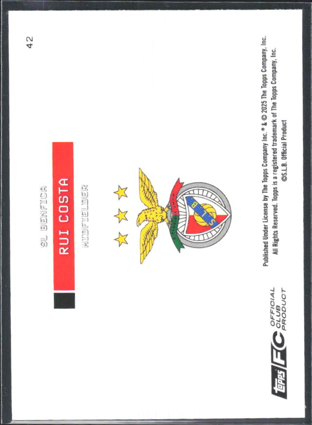 Rui Costa 2025-26 SL Benfica Team Set #42 – baksida