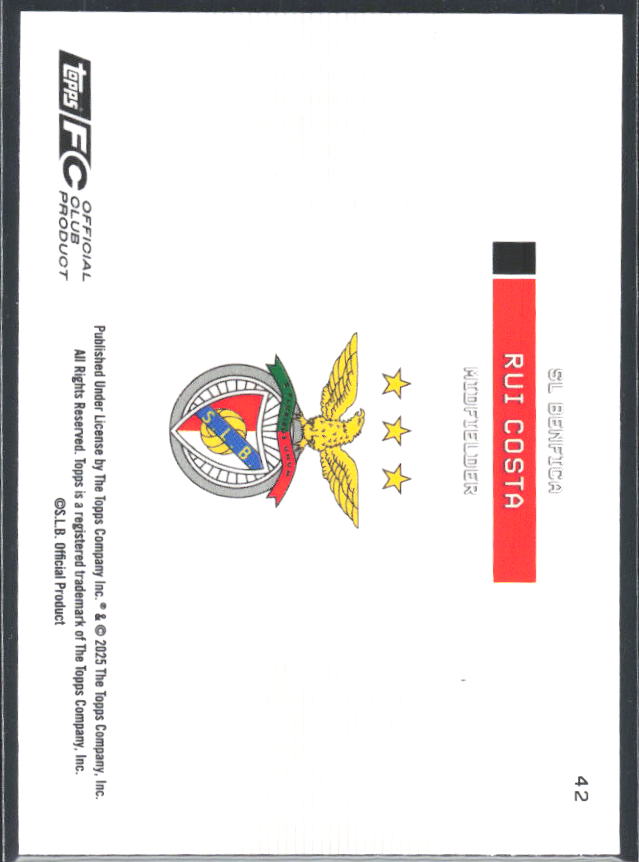 Rui Costa 2025-26 SL Benfica Team Set #42 – baksida