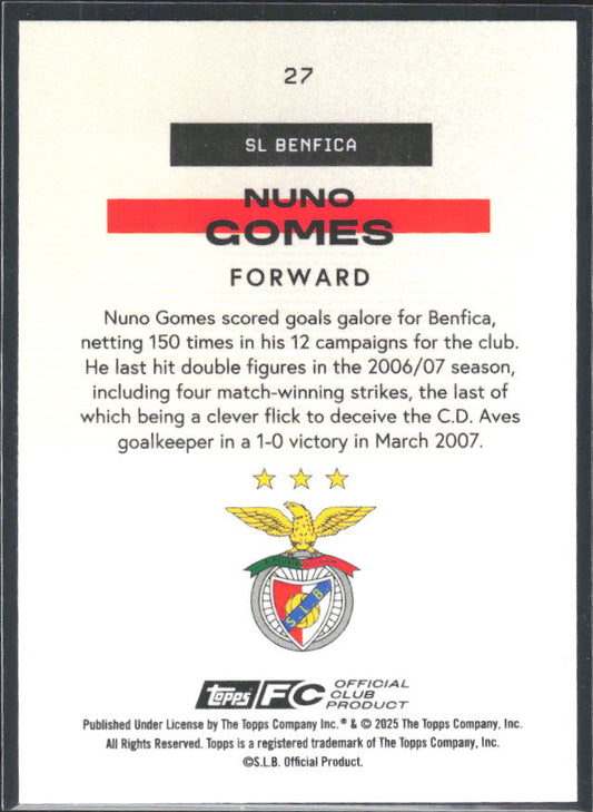 Nuno Gomes 2025-26 SL Benfica Team Set Bona Fide Baller #27 – baksida
