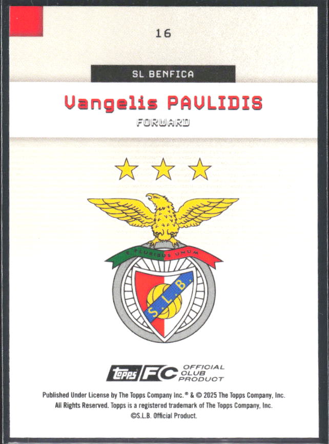 Vangelis Pavlidis 2025-26 SL Benfica Team Set #16 – baksida
