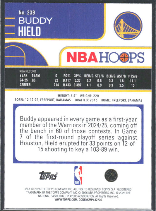 Buddy Hield 2025-26 NBA Hoops #239 – baksida