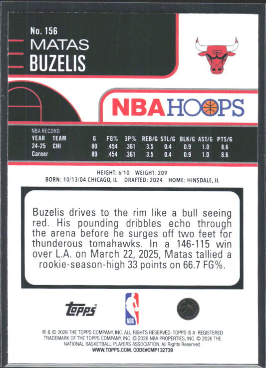 Matas Buzelis 2025-26 NBA Hoops #156 – baksida