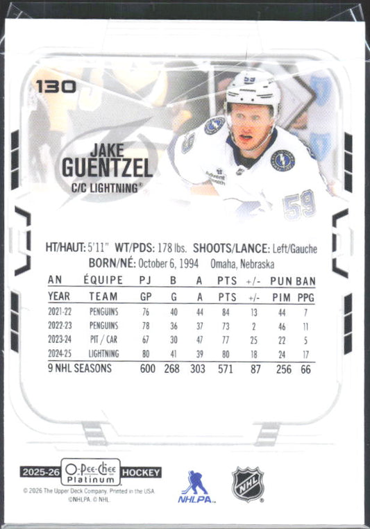Jake Guentzel 2025-26 O-Pee-Chee Platinum #130 – baksida