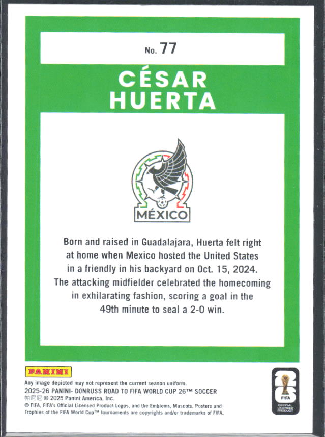 César Huerta 2025-26 Donruss Road to FIFA WC #77 – baksida