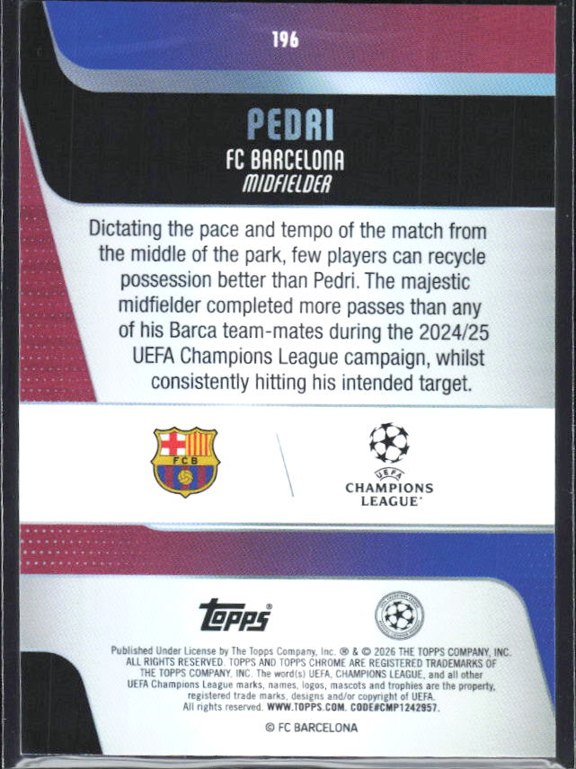 Pedri 2025-26 Chrome UEFA #196 – baksida