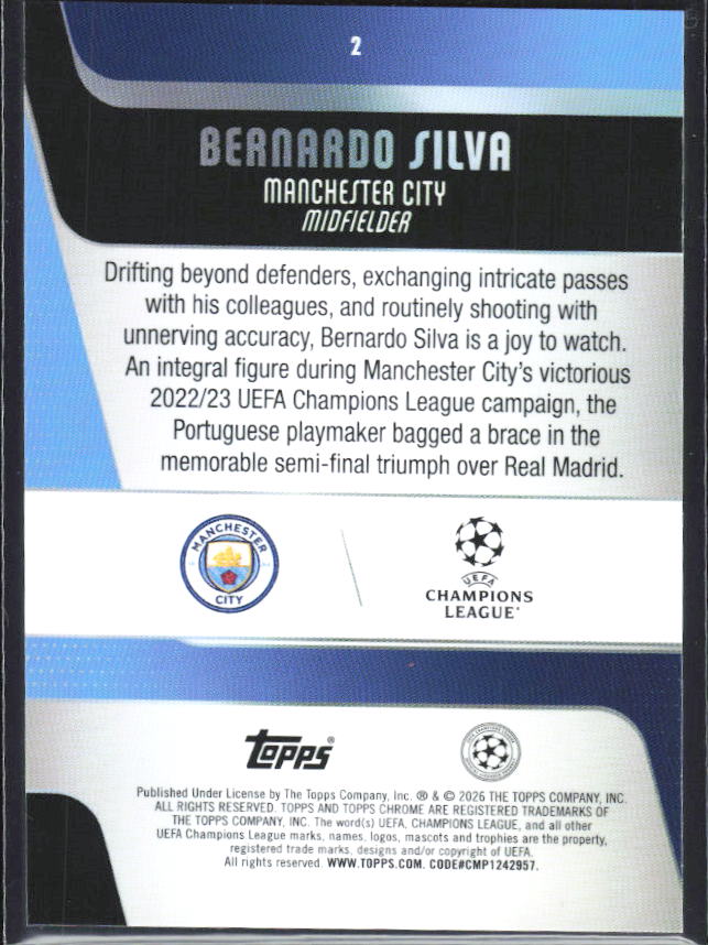 Bernardo Silva 2025-26 Chrome UEFA #2 – baksida