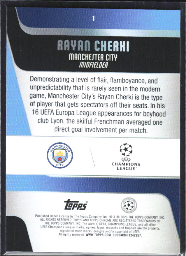 Rayan Cherki 2025-26 Chrome UEFA #1 – baksida