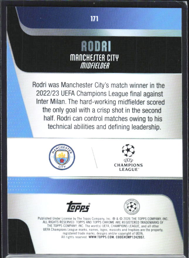 Rodri 2025-26 Chrome UEFA #171 – baksida