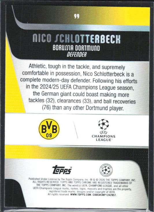 Nico Schlotterbeck 2025-26 Chrome UEFA #99 – baksida