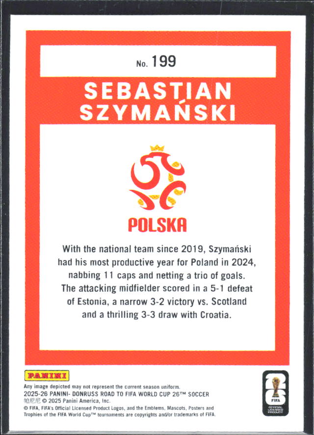 Sebastian Szymański 2025-26 Donruss Road to FIFA WC #199 – baksida