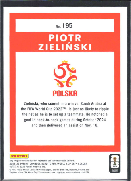 Piotr Zieliński 2025-26 Donruss Road to FIFA WC #195 – baksida