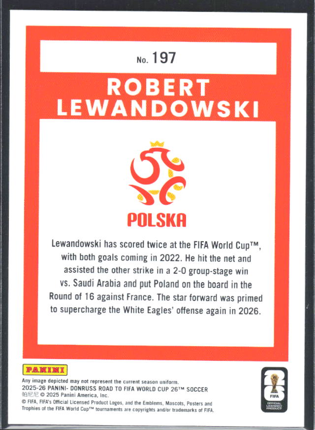 Robert Lewandowski 2025-26 Donruss Road to FIFA WC #197 – baksida