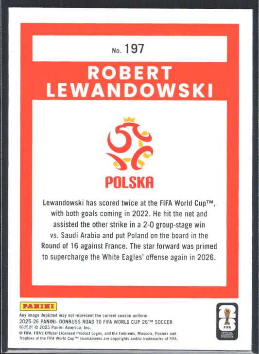 Robert Lewandowski 2025-26 Donruss Road to FIFA WC #197 – baksida