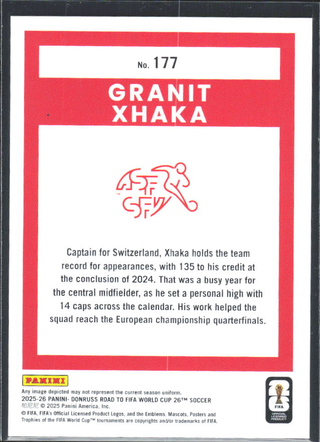 Granit Xhaka 2025-26 Donruss Road to FIFA WC #177 – baksida