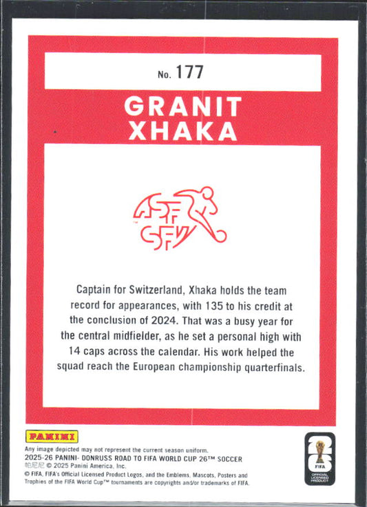 Granit Xhaka 2025-26 Donruss Road to FIFA WC #177 – baksida