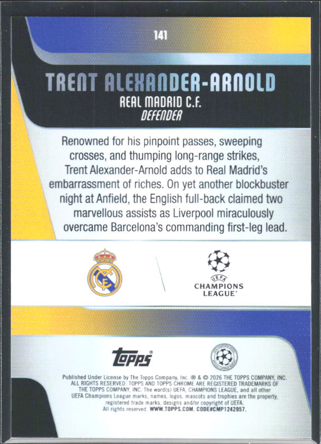 Trent Alexander-Arnold 2025-26 Chrome UEFA #141 – baksida