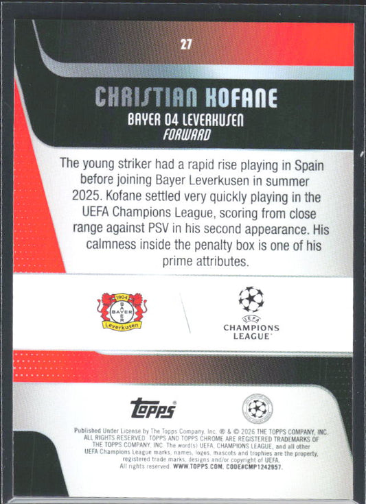 Christian Kofane 2025-26 Chrome UEFA RC #27 – baksida
